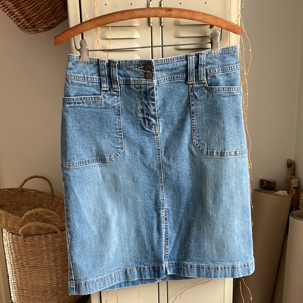 Front Slit Denim Skirt - Picture 2 of 6